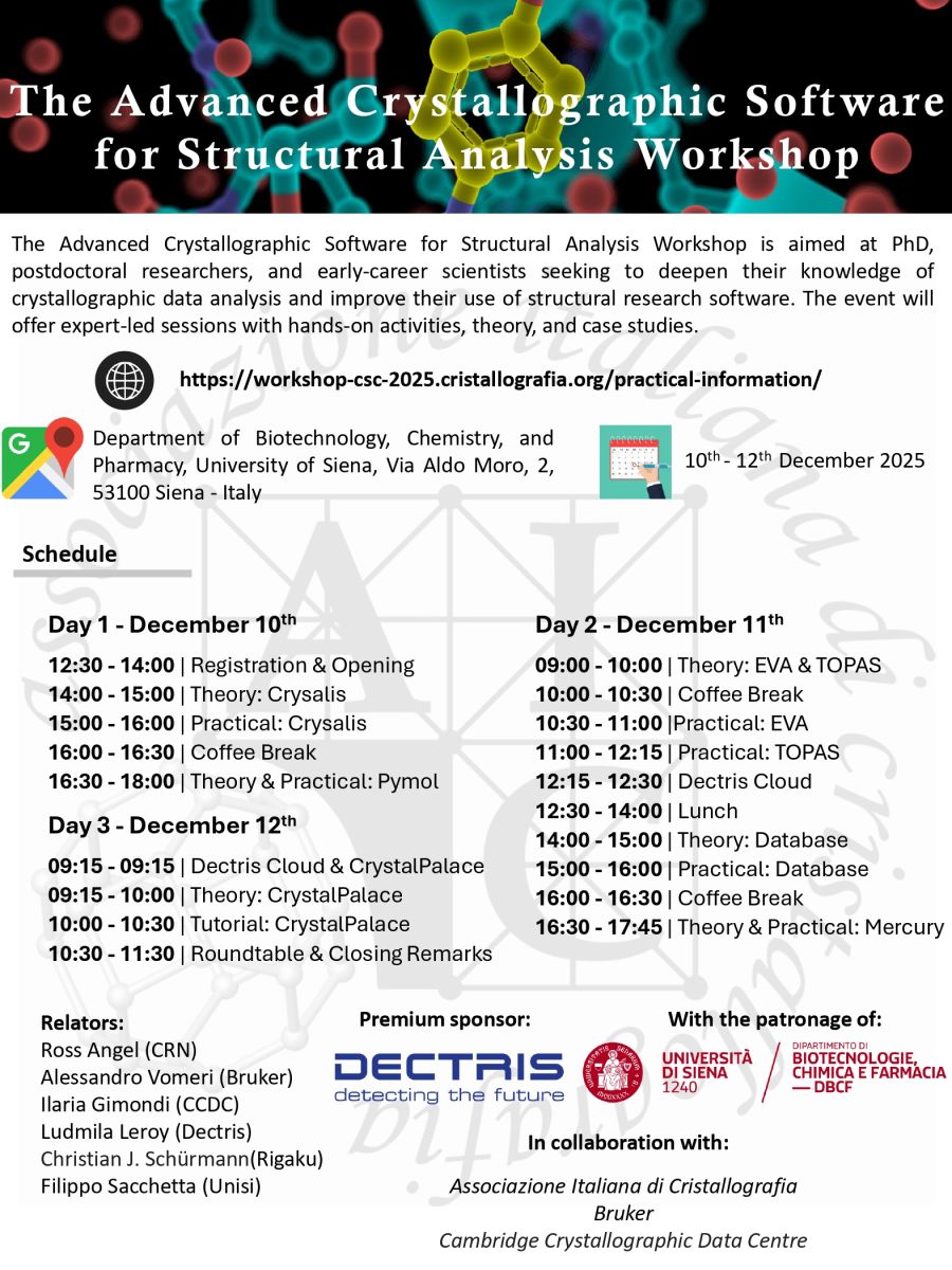The Advanced Crystallographic Software for Structural Analysis Workshop